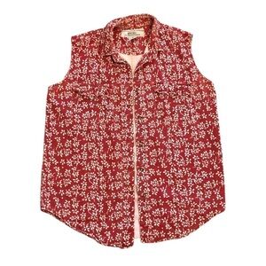 VTG PCC Womens Sleeveless Button Up Sz M Red Floral Fall Western Boho Cute Fun